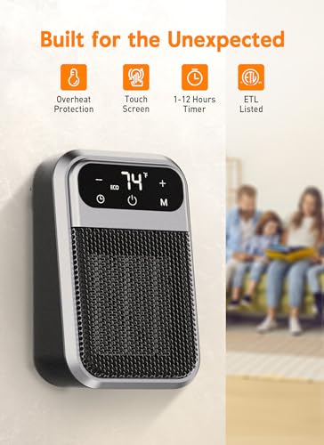 GiveBest 800W Wall Outlet Space Heater with Remote,LED Display Small Plug in Electric Heater with Adjustable Thermostat and Timer for rv and Home Office Bathroom Indoor Use,ETL Listed