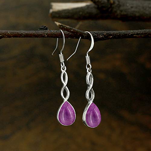 2.55 Cts Natural Amethyst Silver Plated Handmade Dangle Earrings For Women, Purple Stone February Birthstone Dangle Earrings