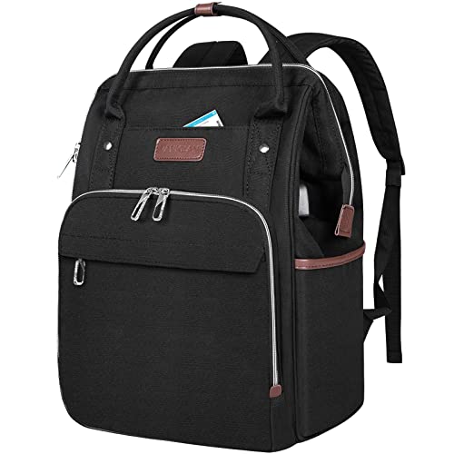 VANKEAN Laptop Backpack for Women Men 15.6-16.2 Inch Stylish Computer Work Backpack, Waterproof College Casual Daypack Business Travel Backpacks with USB Port & RFID Blocking, Black