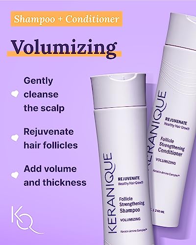 Keranique Hair Products Set for Thinning Hair - Volumizing Shampoo, Conditioner, Follicle Booster Serum, Spray for Fine Texture Boost, and Keratin Repair for Women