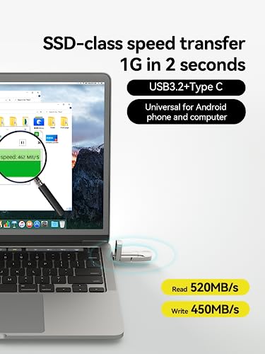 MOVE SPEED 128GB USB 3.2 Solid State Flash Drive 400MB/s High Speed Type C USB Drive USB Gen 2 Thumb Drive with Keychain Leather case