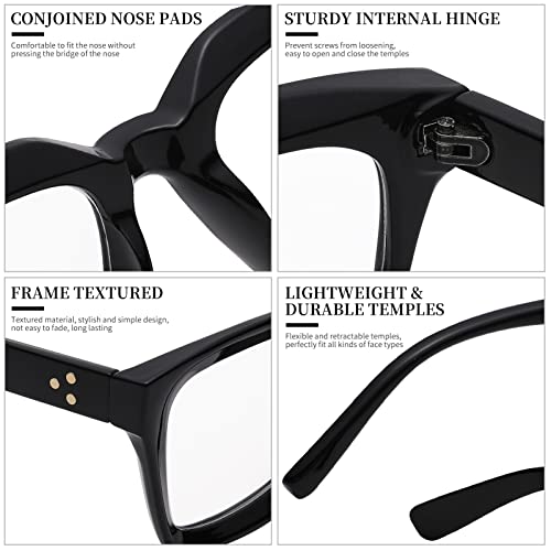 COASION Classic Non-prescription Clear Lens Eyeglasses for Women Thick Square Frame Eyewear (Bright Black)