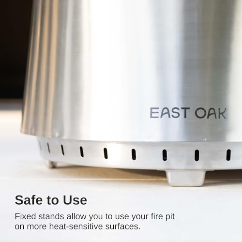 EAST OAK Fire Pit Smokeless 17'' Firepits for Outside Patio, 304 Stainless Steel Wood Burning Fireplaces, Portable Outdoor Bonfire Pit with Poker, Stand & Removable Ash Pan for Camping, Chisel Steel