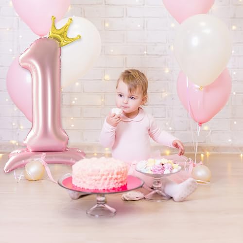 Alainzeo 42 Inch Pink Number Balloons 0-9 with Crown, Helium Aluminum Foil Big Number Balloons for Birthday, Wedding Anniversary Party, Large Number Balloon for Decorations Supplies (Pink 6)