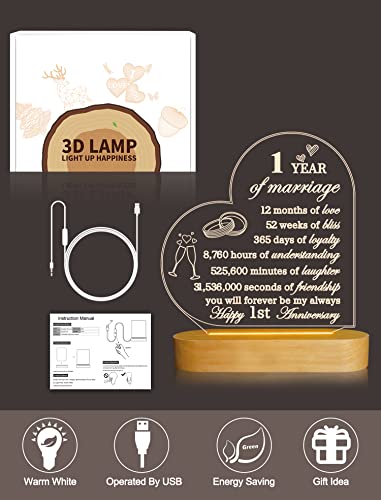 FULLOSUN Anniversary Wedding Gifts for Him/Her, I Love You Night Light 3D Illusion Lamp for Couple Wife Husband Romantic Valentines Wedding Day Present (5th)