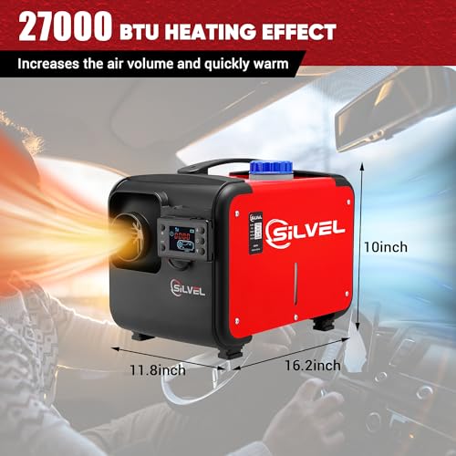 SILVEL 8KW Diesel Air Heater,Diesel Heater All in One 12V with LCD Display, Remote Control,Silencer, Fast Heating,for RV Truck, Boat, Camper, Car Trailer, Motorhomes, Caravans, Orange