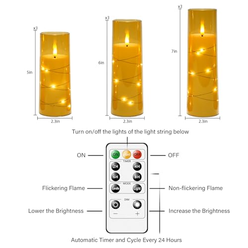 kakoya Flameless LED Candles with Timer 9 Pc Flickering Flameless Candles for Romantic Ambiance and Home Decoration Stable Acrylic Shell,with Embedded Star String，Battery Operated Candles（Orange）