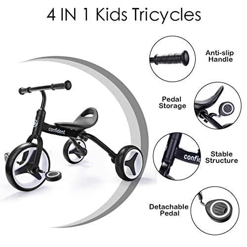 YGJT 4 in 1 Tricycle for Toddlers Age 2-5, Folding Toddler Bike Kids Trike Tricycles with Adjustable Seat and Removable Pedal, Baby Balance Bike Ride-on Toys Gift for Baby Boys Girls Birthday