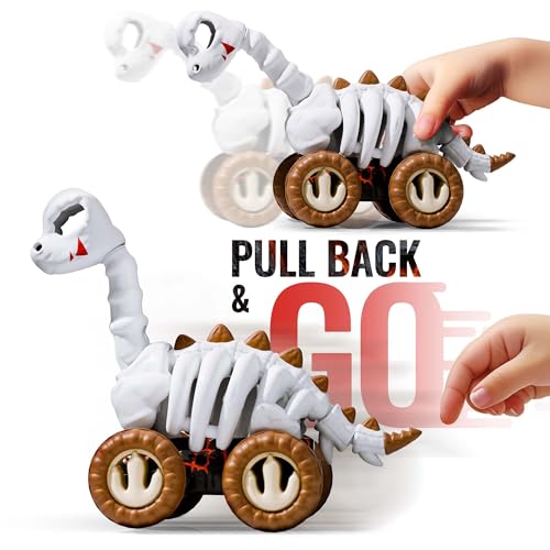 iPlay, iLearn Dinosaur Monster Truck Toy for Toddlers 1-3 2-4, Kids Cool Skeleton Pull Back Dino Car, Large Fossil Brachio Halloween Play Vehicle, Unique Birthday Gift 2 3 4 5 Year Old Boy Girl