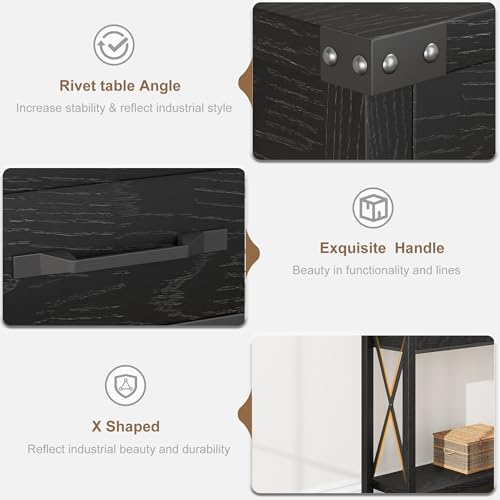 IDEALHOUSE Console Table with 2 Drawers, Farmhouse Sofa Table with Storage Shelf, Accent Wood Entryway Table for Living Room, Hallway, Foyer-Black