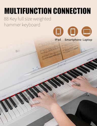 UISCOM 88 Key Weighted Digital Piano - Wooden Desk Electric Piano Transforms Between Desk and Vanity - Progressive Hammer-Action Keyboard, Perfect for Beginners with MIDI Functionality