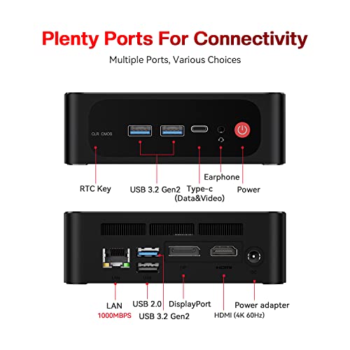 Beelink Mini PC SER5 Pro 5800H, AMD Ryzen 7 5800H(Up to 4.4GHz), 16GB DDR4 1TB M.2 PCIe3.0 SSD High-Performance Mini Computers, Support 4k Triple Display/ WiFi6/ BT5.2/ 1000Mbps LAN Home/Office