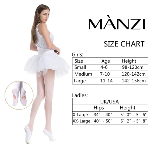 MANZI Womens Girls Solid Color Comfortable Convertible Ballet Tights 3 Pairs Pack(2*Ballet pink+1*Natural,S)