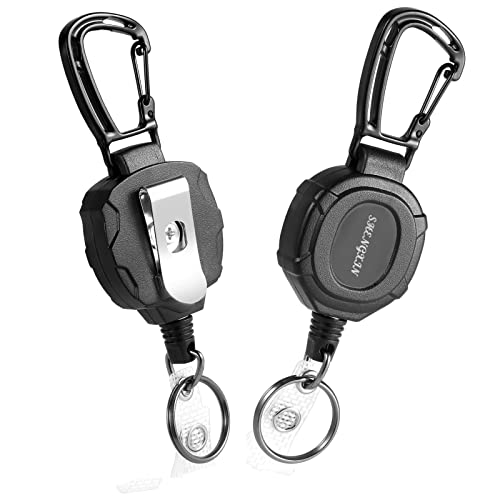 SHENGXIN 2 Pack Retractable Keychain Heavy Duty Carabiner Badge Holder, Tactical ID Badge Reel with 32” Steel Retractable Cord, 8.0 OZ