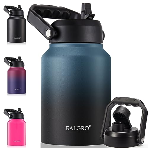 EALGRO Gallon Insulated Water Bottle Jug with Straw, 128 oz Large Stainless Steel Sports Metal Water Canteen With Handle, Thermal Water Cup Mug with 2 Lids, Lavender