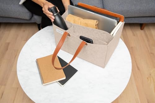 Chaise Home Organizer Caddy - File Folder Tote with Handle - Portable Office Bag - Teacher, School & Work Supplies - Arts & Crafts Storage (Beige)