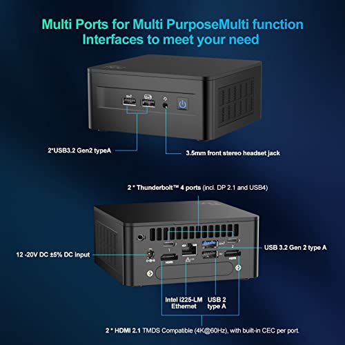 Intel NUC 13 Pro NUC13ANHi7 VPro Arena Canyon Mini PC, Core i7-1360P, 32GB RAM, 1TB SSD, Mini Computers Windows 11 Pro for Business Home Office, Support 8K/4K Quad Display/Wifi 6E/BT 5.3/Thunderbolt 4