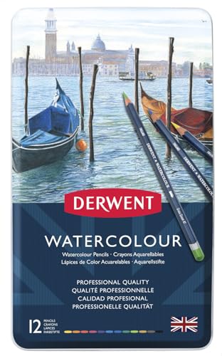 Derwent Colored Pencils, Watercolour, Water Color Pencils, Drawing, Art, Metal Tin, 12 Count (32881)