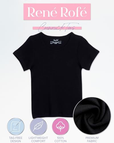 Rene Rofe Girls' Undershirt - 3 Pack Soft and Breathable No Show Crewneck Cotton Shirt - Basic Tee Shirts for Girls (2T-14), Size 2T, Black
