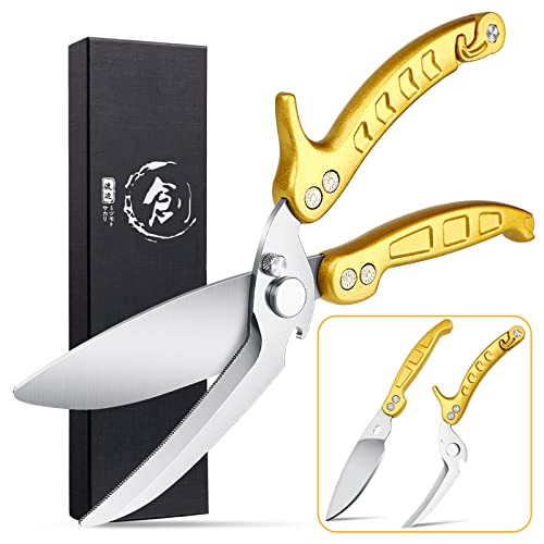 Heavy Duty Poultry Shears with Serrated Edge - For Chicken, Bone, Meat, Turkey, Fish - No Rust, Spring Loaded, Stainless Steel Kitchen Scissors