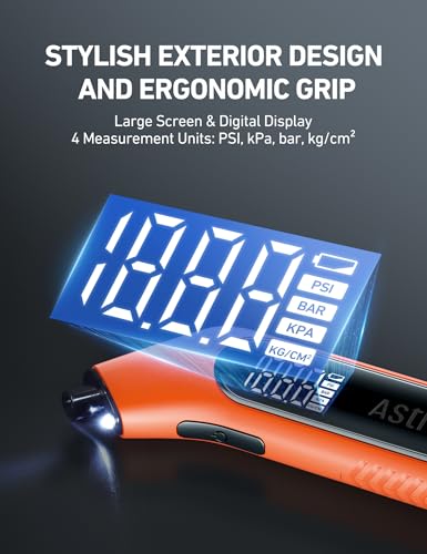 AstroAI Digital Tire Pressure Gauge 300PSI Large Screen with Backlight and Flashlight, ANSI 2A High Accuracy, Compatible with Schrader Valves, 4 Units, Presta Valve Adapter Included, AAA Batteries