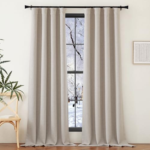 NICETOWN Short Kitchen Curtains 24 inch Length, Dual Rod Pockets & Hook Belt Room Darkening Light Blocking Thermal Curtains Privacy Window Treatments for Cafe, Natural, W26 x L24, 2 Panels