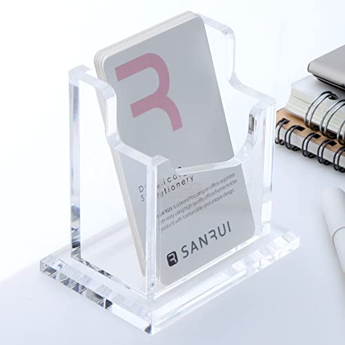 SANRUI Vertical Business Card Holder for Desk，Clear Acrylic Business Card Display Stand，1 Slots ，Holds 50-60 Cards