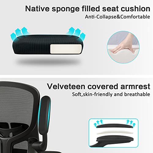 FelixKing Office Desk Chairs, Ergonomic PC Desk Chair with Wheels, Adjustable Lumbar Support and Height, Swivel Computer Chair with Flip-up Armrests, Ergo Mesh Backrest for Working (Black)