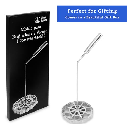 Bunuelos Mold with Handle (4.7 in Cast Aluminum) - Molde para Buñuelos de Viento Mexicanos - Buñuelos de Viento Moldes - Bunuelo Mold Mexican Cookware - Rosette Iron Set with Handle