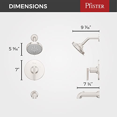 Pfister Capistrano Tub & Shower Trim Kit, Valve and Cartridge Included, 1-Handle, Spot Defense Brushed Nickel Finish, 8P8WS2CSOSGS