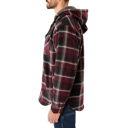 Smith's Workwear Men's Sherpa-Lined Zip-Front Hooded Microfleece Shirt-Jacket, Burgundy-469