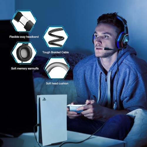 EKSA Wireless Gaming Headset for PS4 PS5 PC, 7.1 Surround Sound Headset with Mic ENC & RGB Light, 36 Hour Battery, 2.4G USB Gaming Headphones for Computer, Laptop, 3.5mm Jack