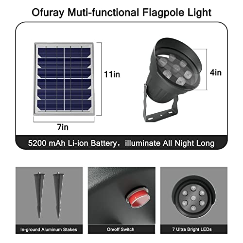 Ofuray Solar Flag Pole Light Outdoor,Dimmable Brightest Flag Pole Light Solar Powered, American Flag Coverage Led Solar Flag Pole Lights Outdoor Dusk to Dawn fit 1.5''-4'' Flagpole for House