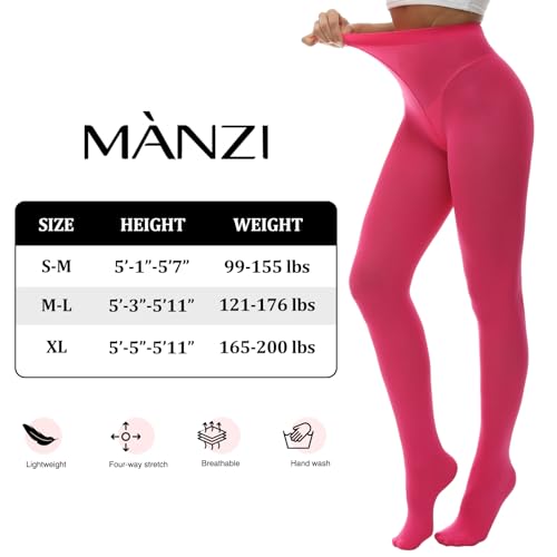 MANZI Microfibre Tights for Women, Semi Opaque Solid Colored Footed Pantyhose 70 Denier(Pink M/L)