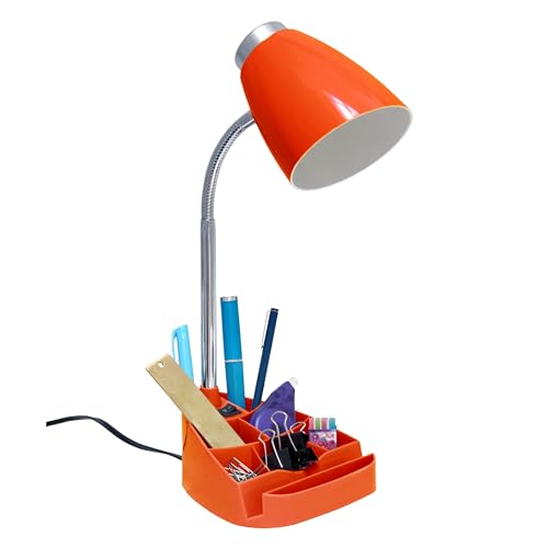 Simple Designs LD1002-WHT Gooseneck Organizer Desk Lamp with iPad Tablet Stand Book Holder, White