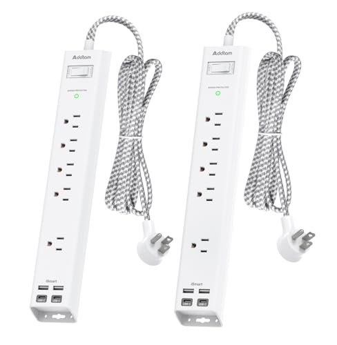 2 Pack Surge Protector Power Strip - 5 Widely Spaced Outlets 4 USB Ports, 5Ft Extension Cord, Flat Plug, Wall Mount Outlet Extender, Desk Charging Station for Home Office College Dorm Room Essentials