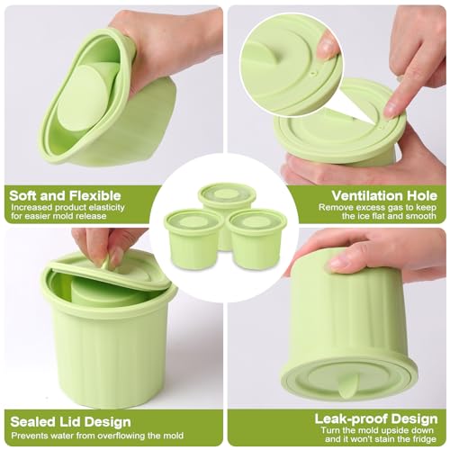 ALOOF Ice Cube Tray 20-40 oz Compatible with Stanley Cup, Separate 3 Pcs Silicone Ice Cube Tray for Coffee, Juice, Whiskey, Cocktail, for Stanley Cups Accessories 20 oz- Green