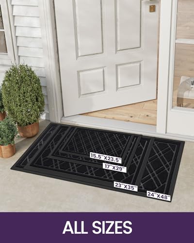 DEXI Front Door Mat Outside Entrance, All-Season Heavy Duty Rubber Indoor Outdoor Doormat, Fade Resistant, Low-Profile, Easy Clean Patio Entryway Rug, 17"x29", Weave Grey