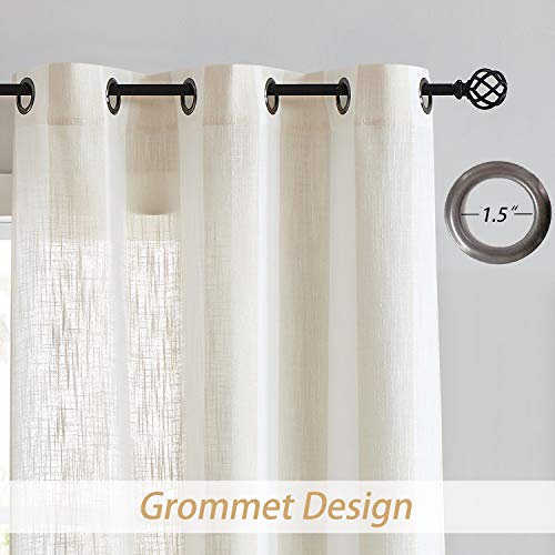 Central Park Beige White Stripe Farmhouse Curtains Semi-Sheer Rayon Blend Heavy Linen Texture Window Curtain Panel 6 Grommets Treatment for Living Room/Bedroom, Set of 2, 44" x 63" Each