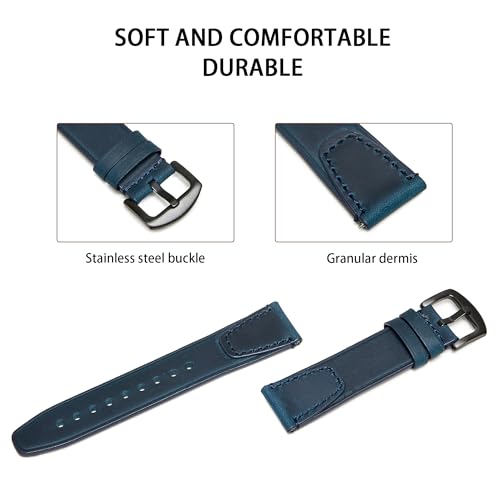 Jeereal Quick Release | Leather Watch Bands | Leather Watch Straps for Men Women- 18mm 20mm 22mm 24mm (18mm, Blue)
