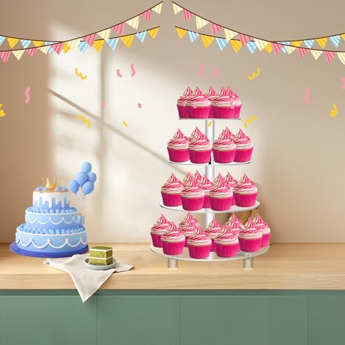 Jusalpha 4 Tier Round Acrylic Cupcake Stand-cake stand-dessert stand, cupcake Tower (4 Tier With Base) (4RF-Small)