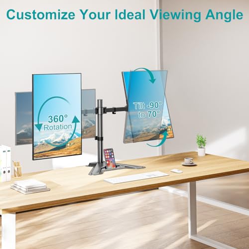 MOUNT PRO Dual Monitor Stand, Free-Standing Full Motion Monitor Desk Mount Fits 2 Screens up to 27 inches,17.6lbs with Height Adjustable, Swivel, Tilt, Rotation, VESA 75x75 100x100, Black