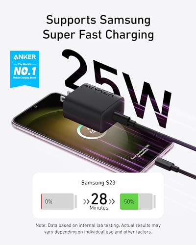 Anker 25W USB-C Super Fast Charger, Anker Charger (Non-Foldable) with USBC Cable, Supports PPS Fast Charging for Samsung Galaxy S23 Ultra/S23+/S23/S22/S21/S20/Note 20, & More 2Pack 5ft Cable Included