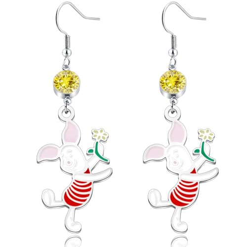 Pooh Earrings Piglet Earring Friendship Gift Pooh Bear Charm Inspirational Jewelry for Women Pooh Bear Fans Gift (Pig Ear)