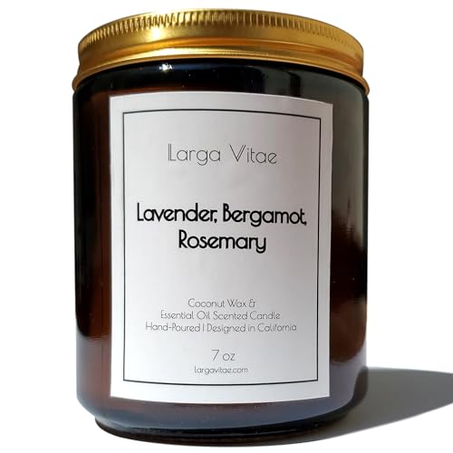 All-Natural Lavender, Bergamot, Rosemary Aromatherapy Essential Oil Candle, Safe for People and Pets, Made with Pure Sustainable Organic Vegan Coconut Wax, Allergy Friendly, Non Toxic, Zero Waste