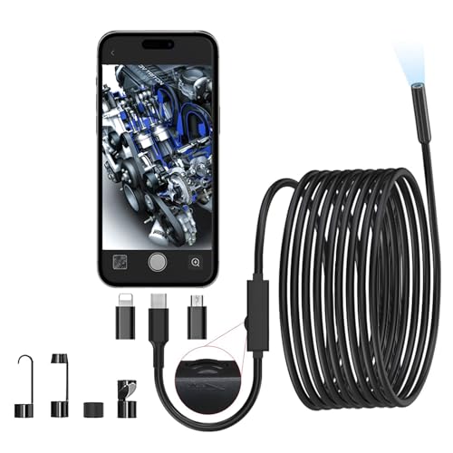 JSE Endoscope Camera with Light, 16.4FT Waterproof Borescope 1920P HD, Semi-Rigid Cable Snake Camera, 8 Adjustable High Brightness LED Lights Inspection Camera for iPhone, Android, iPad