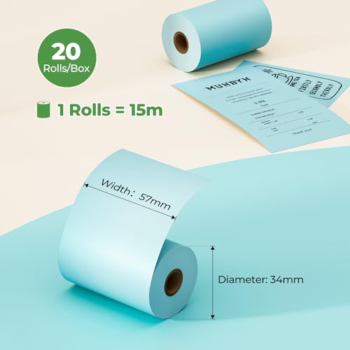 MUNBYN 2 1/4" x 50' Blue Thermal Paper, 58mm Receipt Paper(10 Rolls), BPA Free Thermal Receipt Paper Fits All 58mm Mini Thermal POS Printer, Square Terminal Credit Card Machines