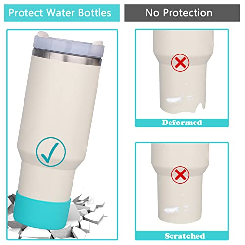 QIANHAI Silicone Boots & Straw Lip for Stanley Quencher Adventure 40oz Tumbler & IceFlow -Sport Water Bottle Bottom Sleeve Fits Hydro Flask -Stanley Cup Accessories (3D-1Pink+1Cover)