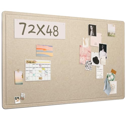 Large Bulletin Board - 72 x 48 Inches, Decorative Felt Pin Board for Wall - 6' x 4' Foldable Photo Display Board with Self-Adhesive Tape, Includes 20 Push Pins - Beige Brown