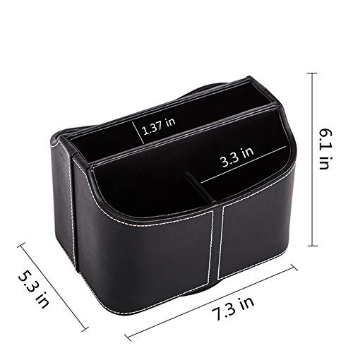 PU Leather Remote Control Holder Rotate 360 degrees Desk Organizer Storage Box for Remote Caddy,TV Guide, Mobile Phone, Pen,Stationery and Media Storage,Bedside Table Organizer(Black)